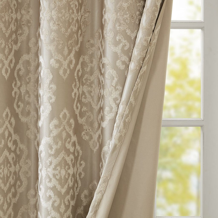 Mirage Knitted Jacquard Damask Total Blackout Grommet Top Curtain Panels - Set of 2