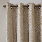 Mirage Knitted Jacquard Damask Total Blackout Grommet Top Curtain Panels - Set of 2