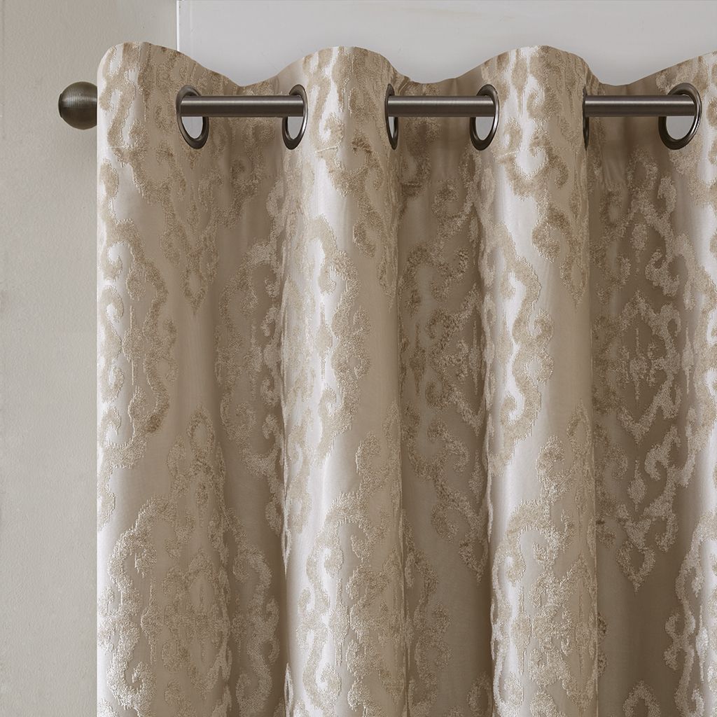 Mirage Knitted Jacquard Damask Total Blackout Grommet Top Curtain Panels - Set of 2