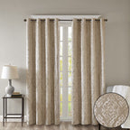 Mirage Knitted Jacquard Damask Total Blackout Grommet Top Curtain Panels - Set of 2