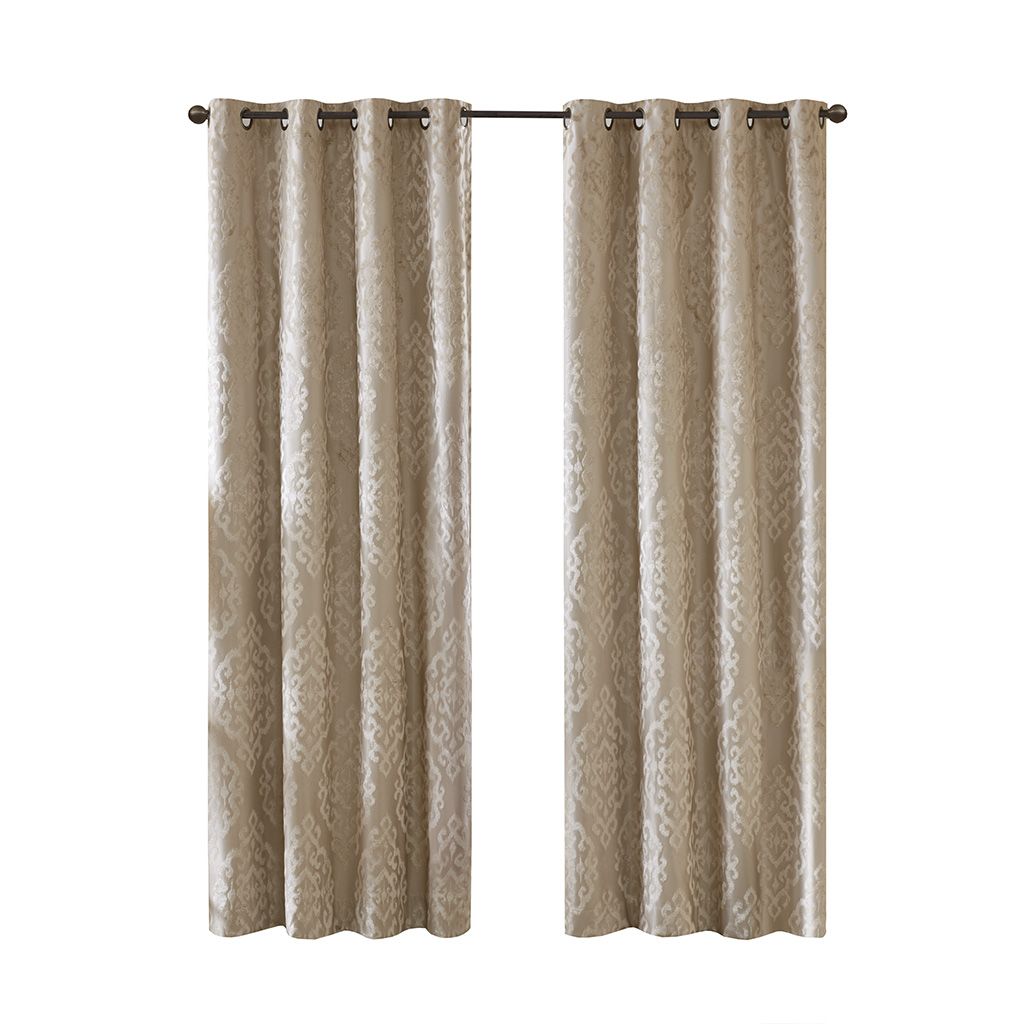 Mirage Knitted Jacquard Damask Total Blackout Grommet Top Curtain Panels - Set of 2