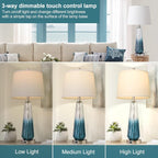 3-Way Dimmable Modern Glass Table Lamps with 2 USB Ports