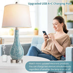 Blue Table Lamps with USB A+C Ports, 26" Set of 2
