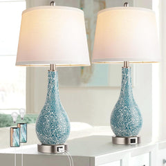 Blue Table Lamps with USB A+C Ports, 26" Set of 2