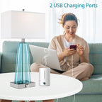 Contemporary Blue Green Glass Bedside Lamp with 2 USB Ports and Touch Control