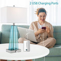 Contemporary Blue Green Glass Bedside Lamp with 2 USB Ports and Touch Control