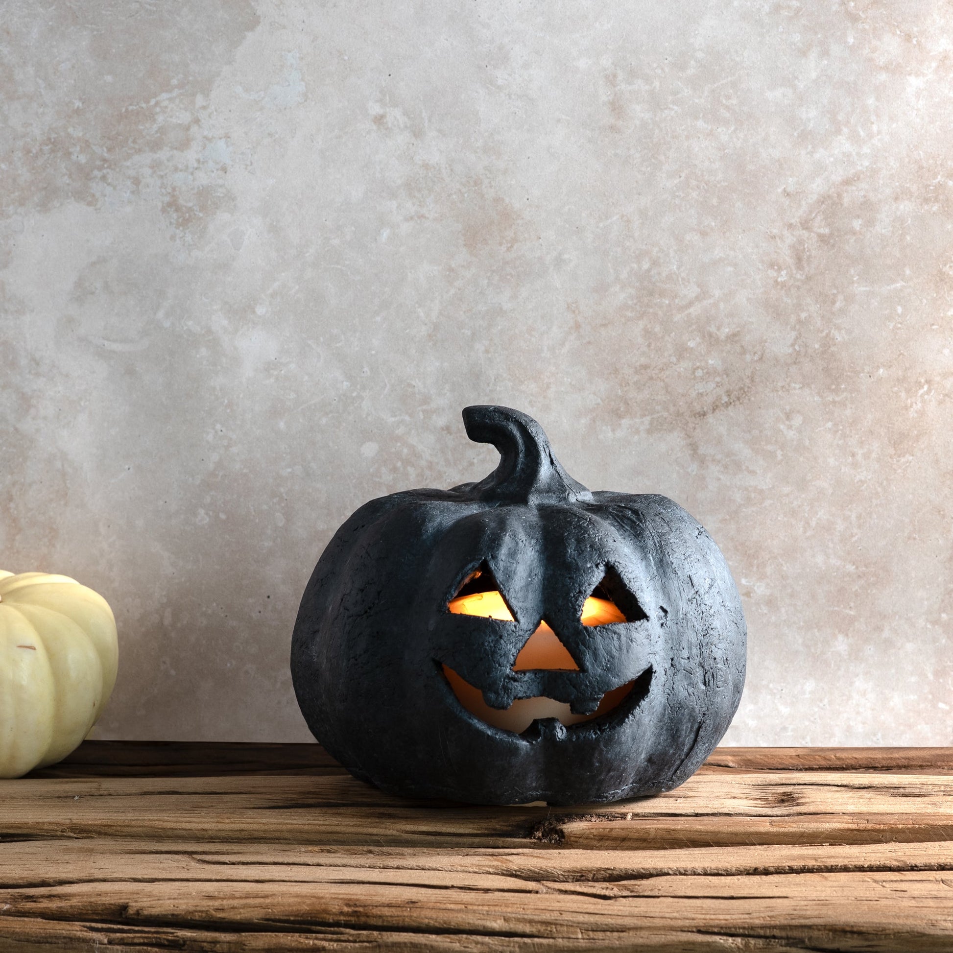 Black Terracotta Jack-O-Lantern Pumpkins | 2 Sizes Small