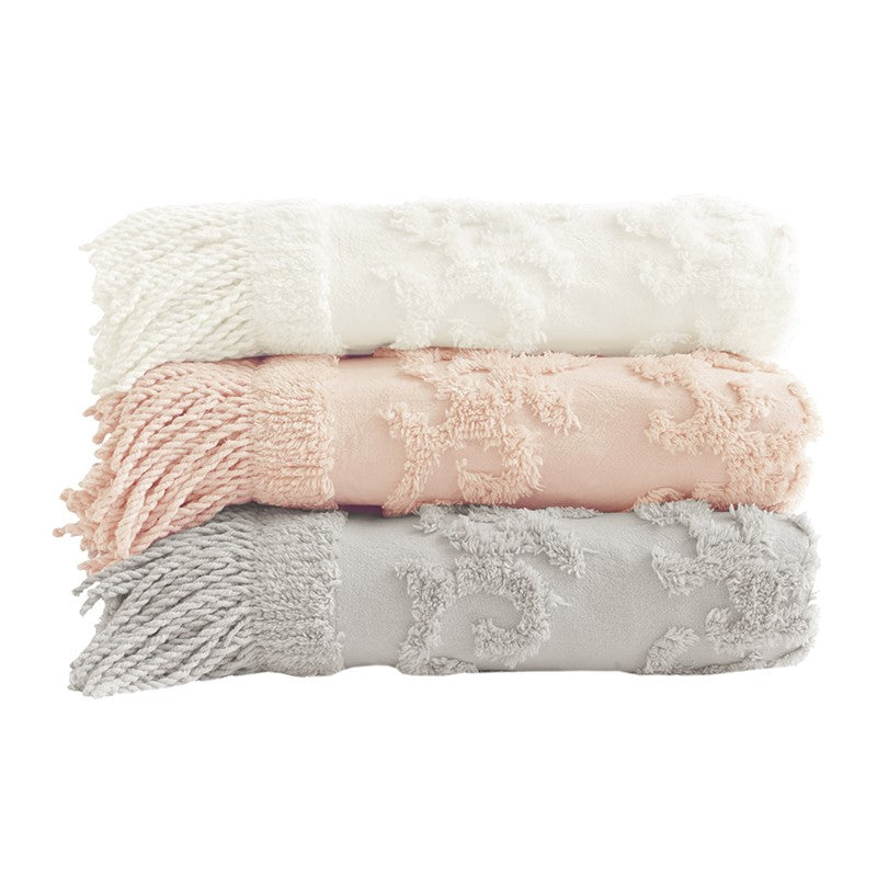 Chloe 100% Cotton Tufted Chenille Lightweight Throw with Fringe Tassel