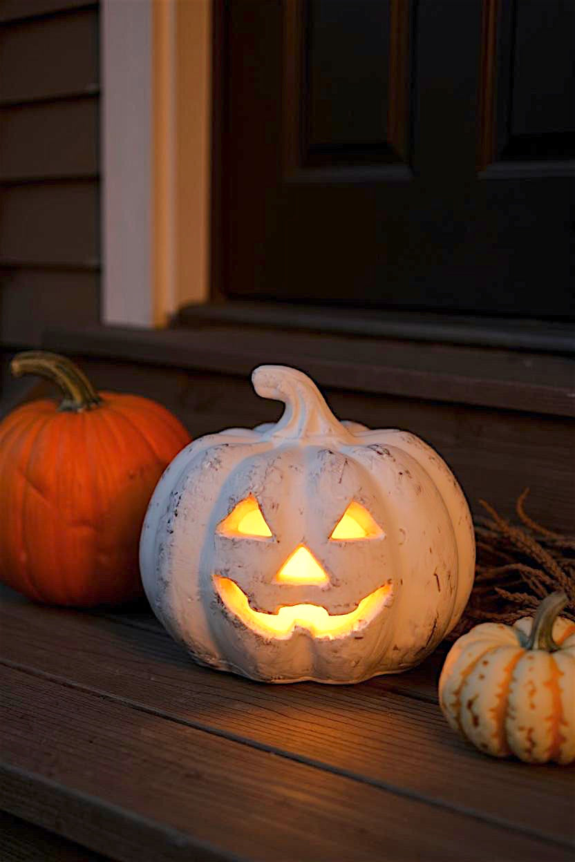 White Small Terracotta Jack-O-Lantern Pumpkin Secondary image