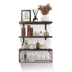 Wall Mounted Floating Shelves with Storage Basket