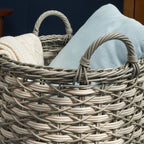 Round Resin Woven Wicker Storage Basket with Handles
