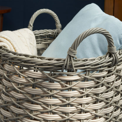 Round Resin Woven Wicker Storage Basket with Handles