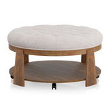 Deep Tufted Ottoman Seat with Open Shelf, Natural