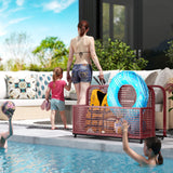 Rattan Pool Float Storage Organizer with Wheels, Mixed Brown