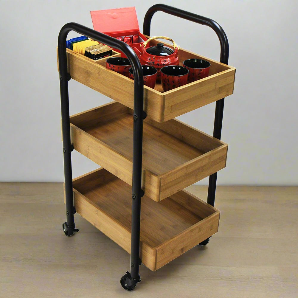 Portable Storage Cart with 3 Removable Bamboo Trays Main image