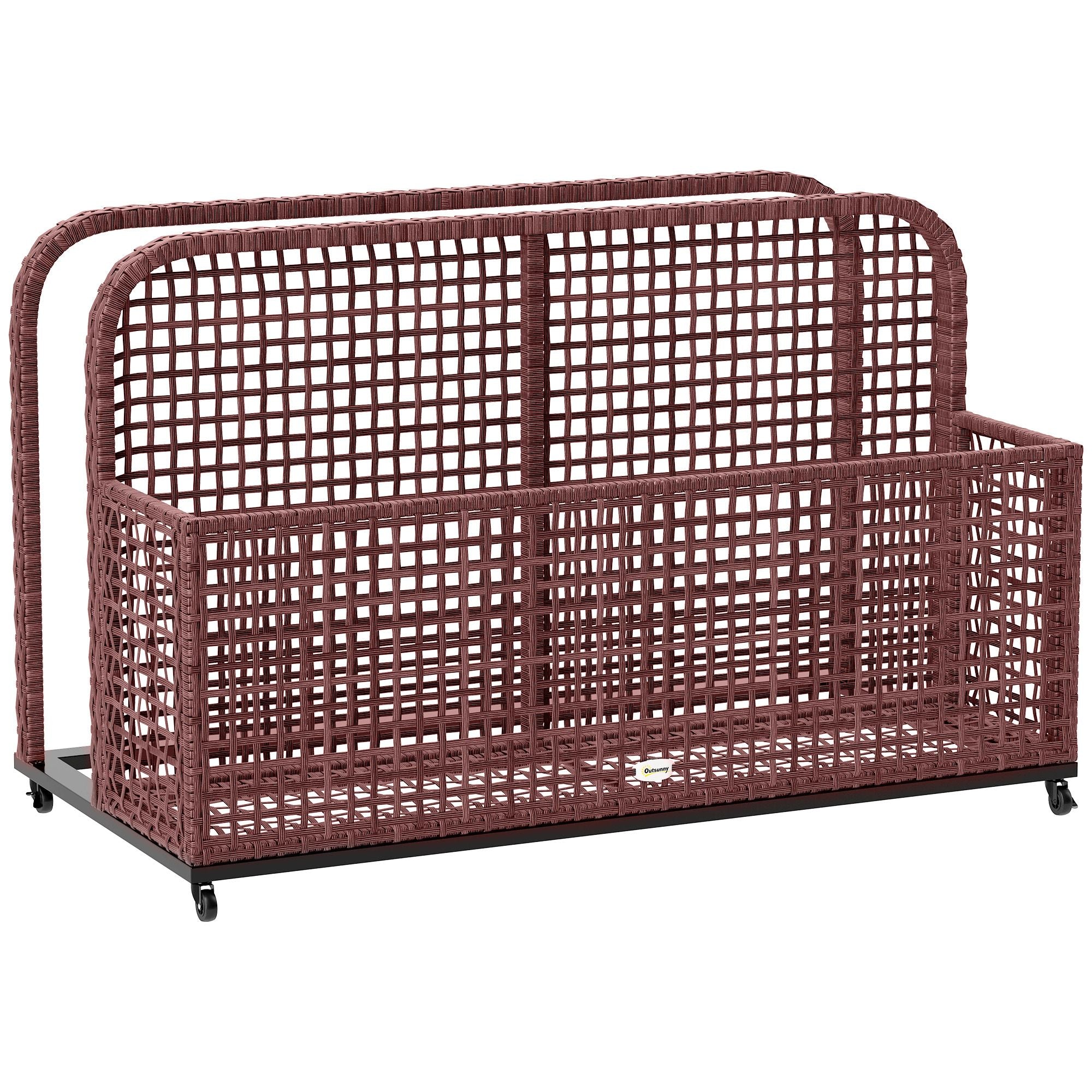 Rattan Pool Float Storage Organizer with Wheels, Mixed Brown