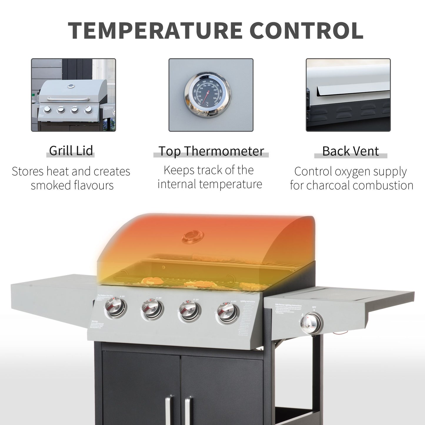 52" Barbecue Grill with Wheels, 4+1 Burner Liquid Propane Gas Grill in Silver