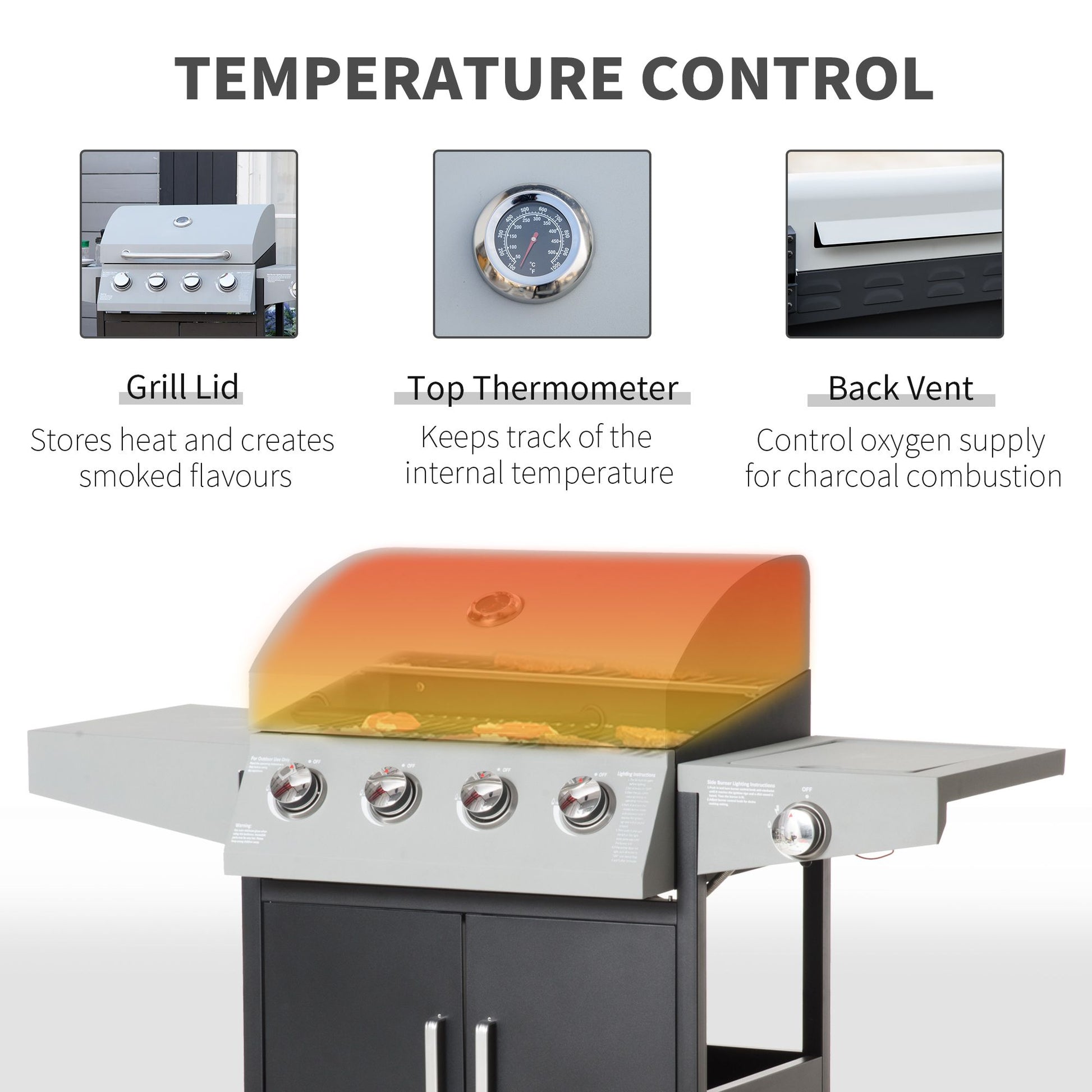 52" Barbecue Grill with Wheels, 4+1 Burner Liquid Propane Gas Grill in Silver