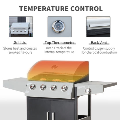 52" Barbecue Grill with Wheels, 4+1 Burner Liquid Propane Gas Grill in Silver
