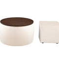 Matching Home Storage Set of Round Ottoman Coffee Table with Square Footstool