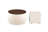 Matching Home Storage Set of Round Ottoman Coffee Table with Square Footstool