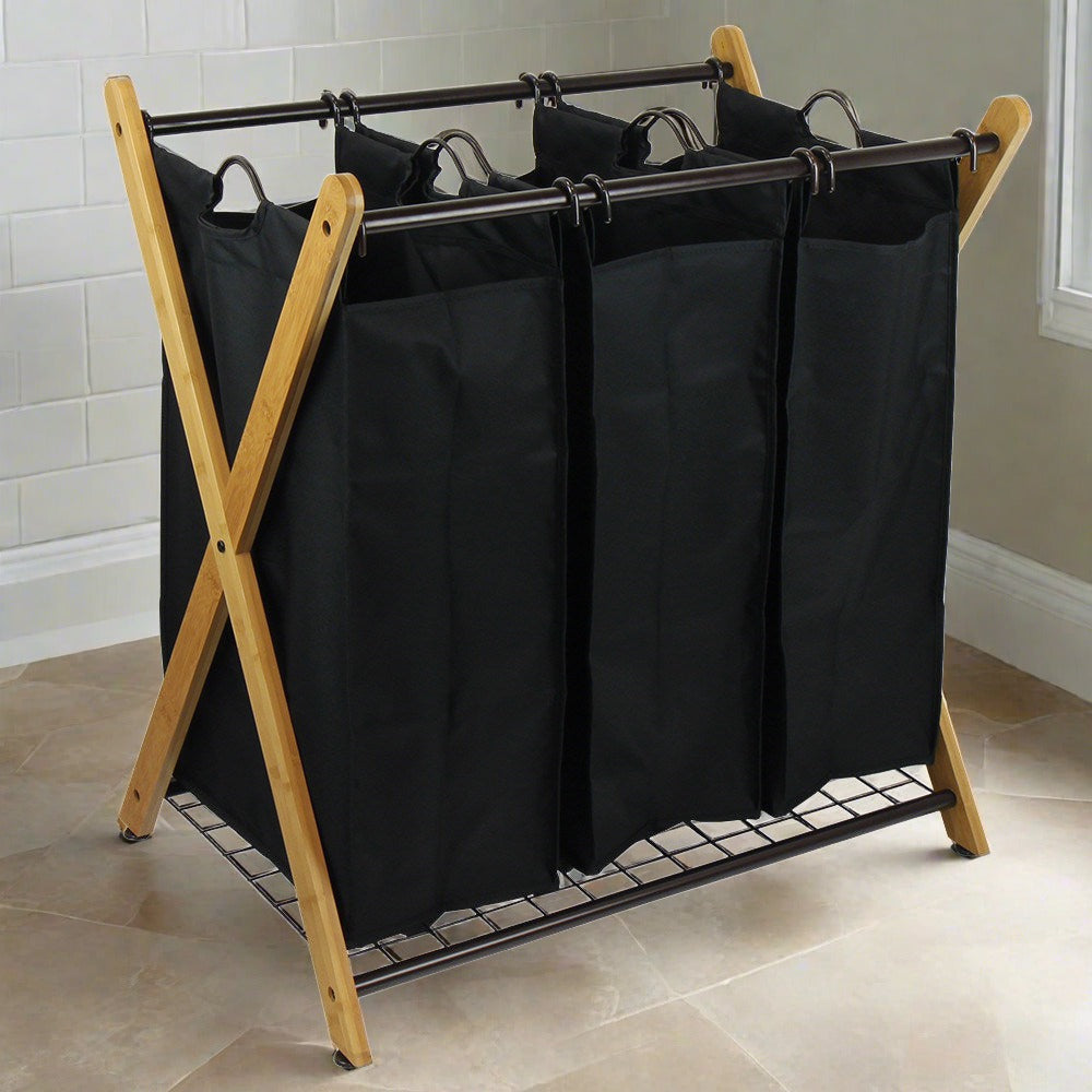 Bamboo Laundry Sorter with Removable Bags Main image