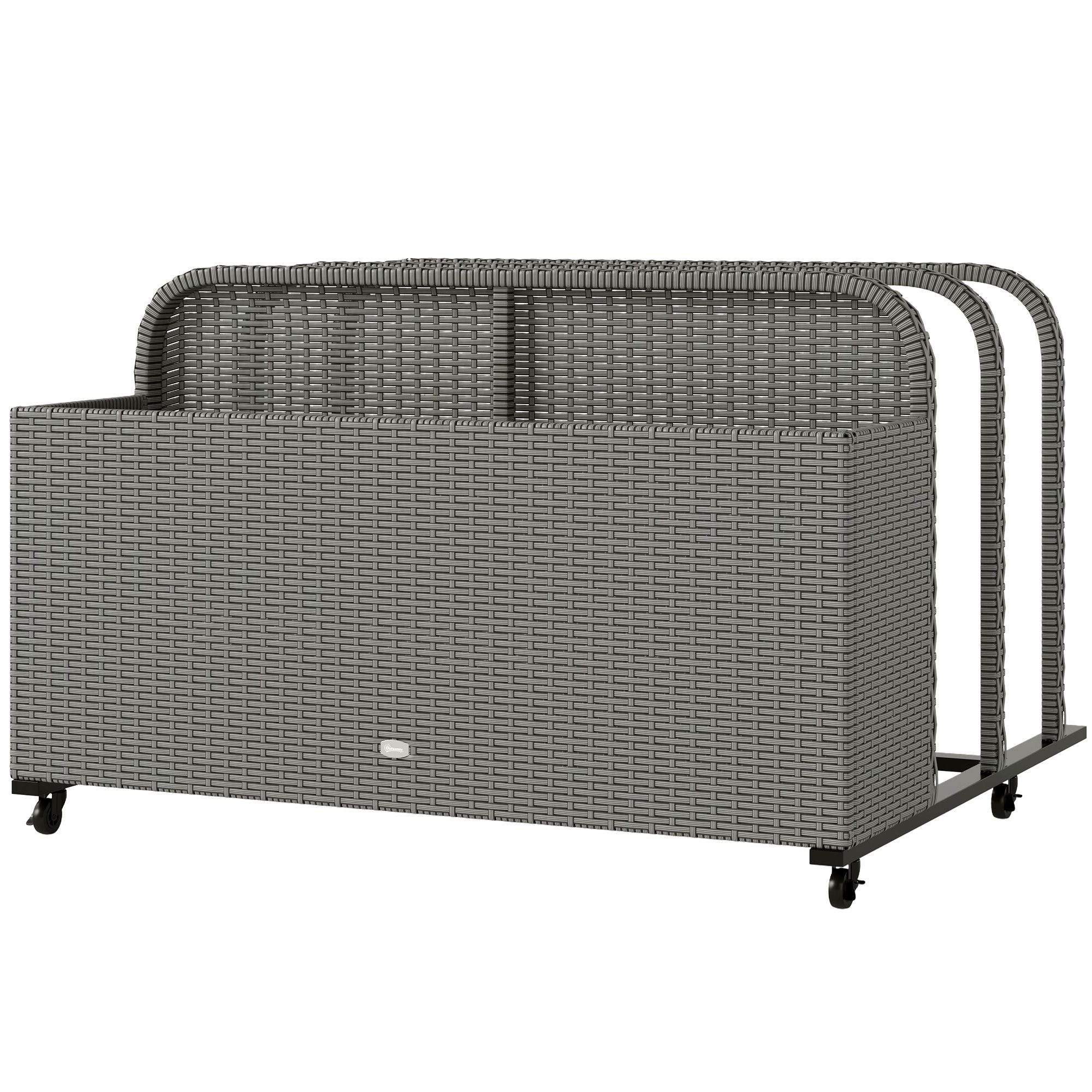 PE Rattan Pool Float Storage Organizer with Wheels, Mixed Gray