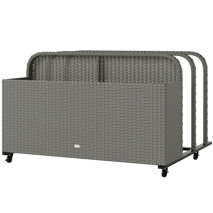 PE Rattan Pool Float Storage Organizer with Wheels, Mixed Gray