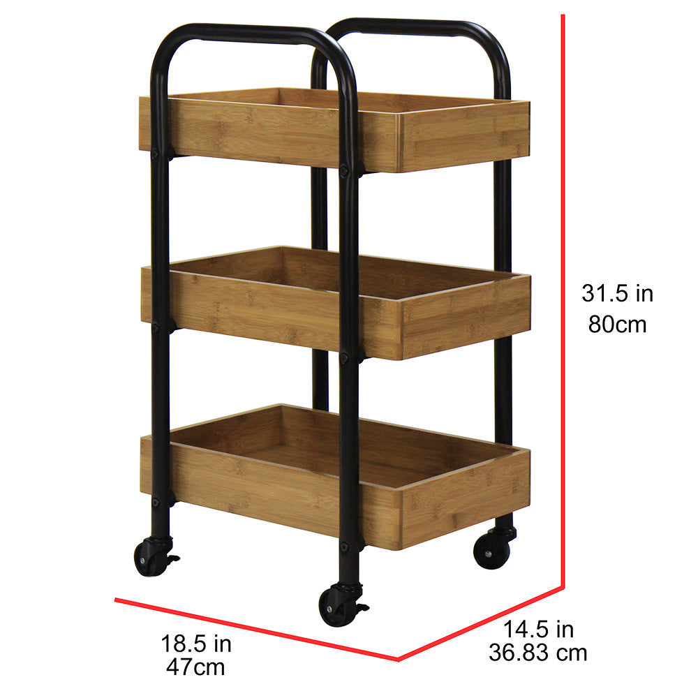 Portable Storage Cart with 3 Removable Bamboo Trays