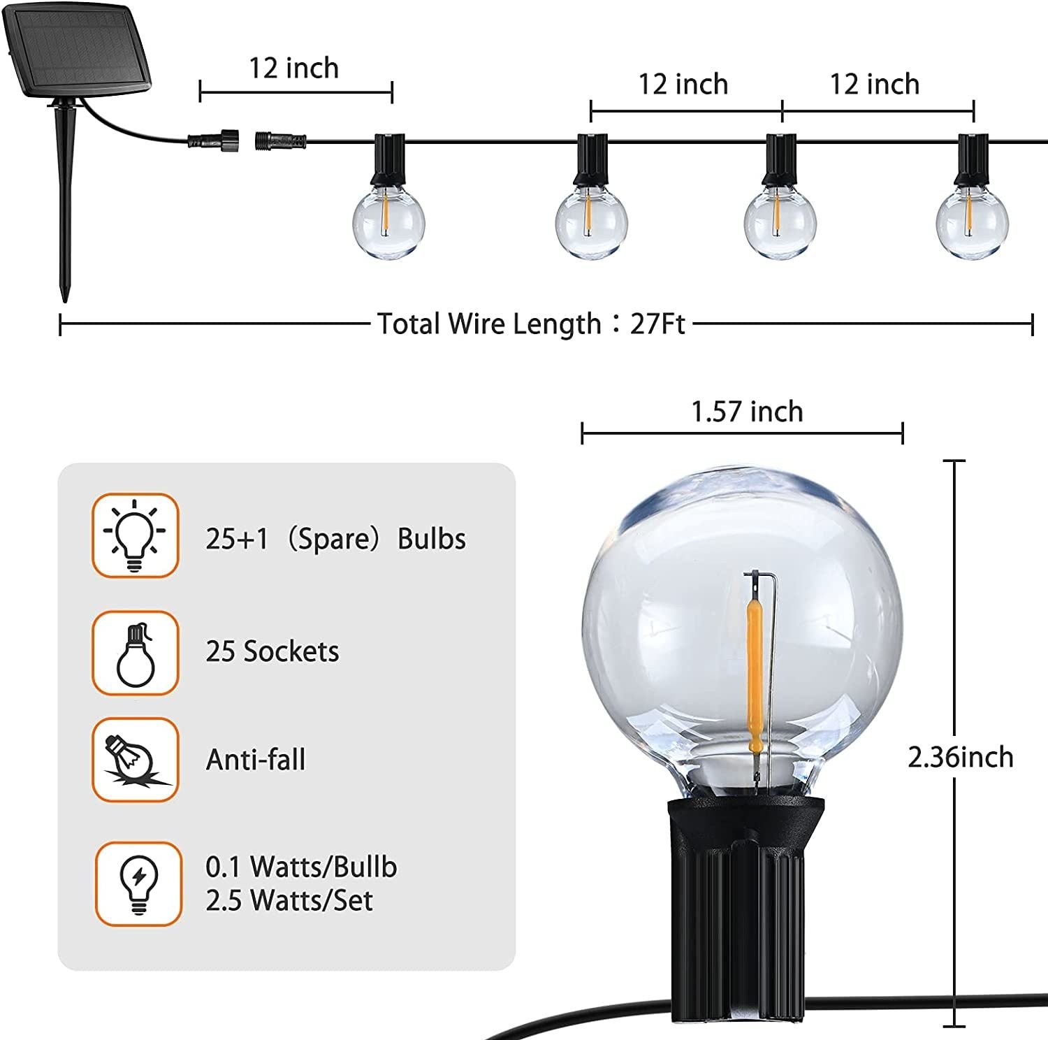27Ft Outdoor Waterproof Globe Solar Lights Secondary image