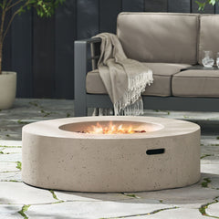 Outdoor 50,000 BTU Round MgO Concrete Propane Fire Pit, Light Grey (Tank Cover not Included) as Pic