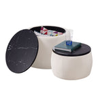 Set of 2 Nesting Round Storage Ottoman Coffee Table Footstool
