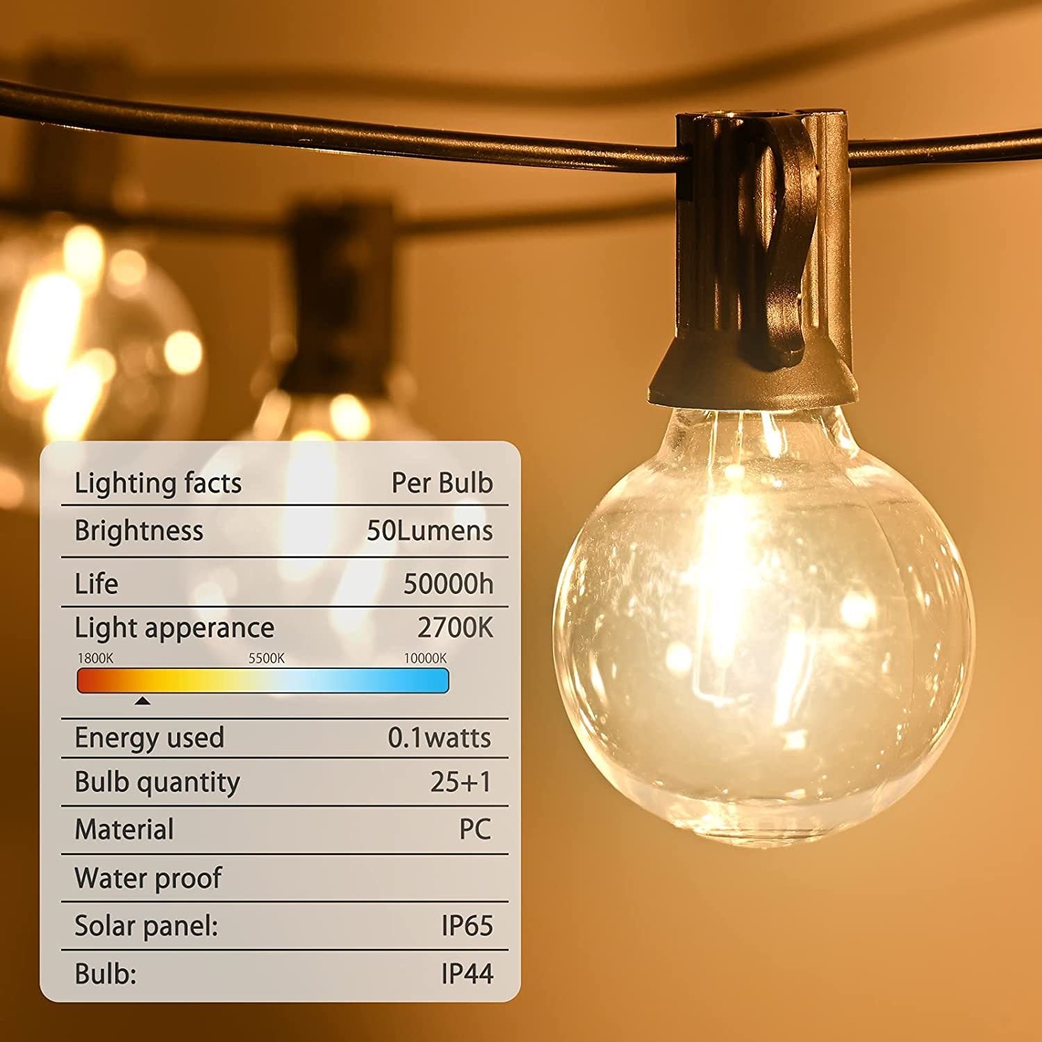 27Ft Outdoor Waterproof Globe Solar Lights