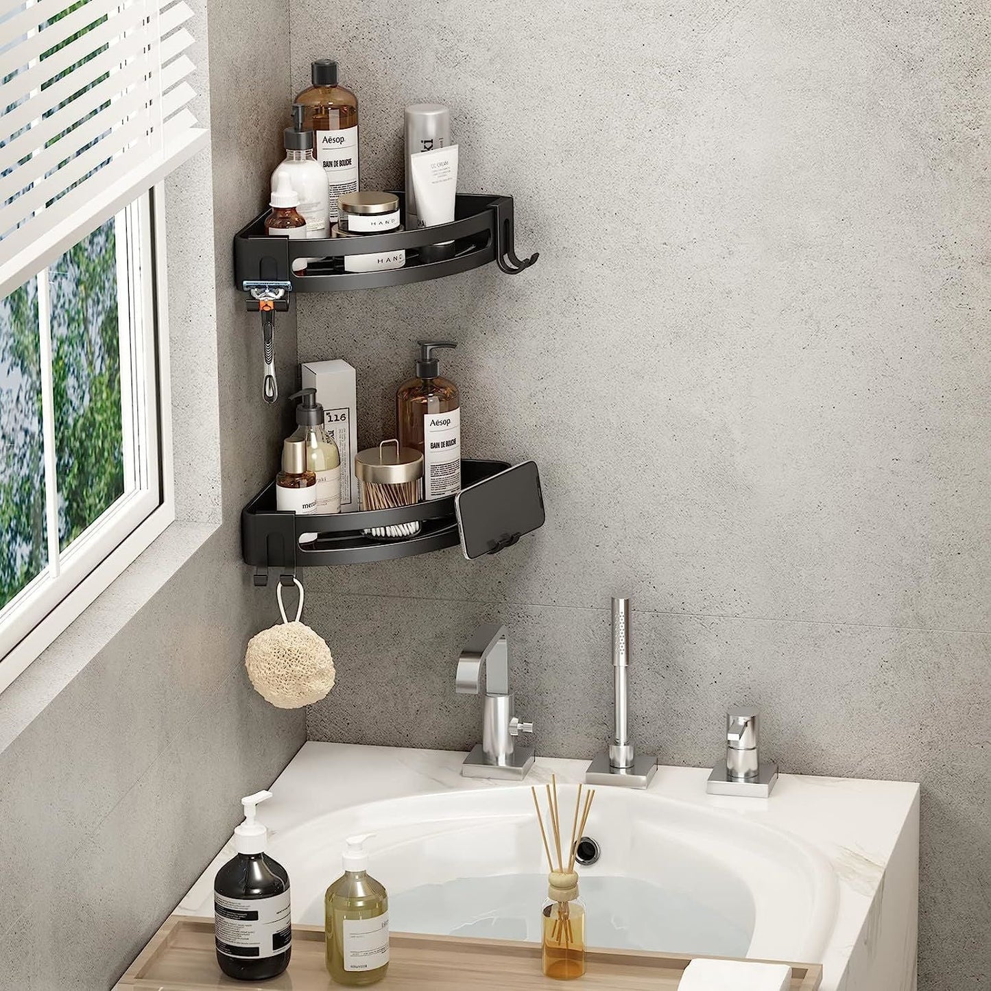 Shower Corner Shelf Caddy 2 Pack Black