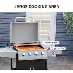 52" Barbecue Grill with Wheels, 4+1 Burner Liquid Propane Gas Grill in Silver