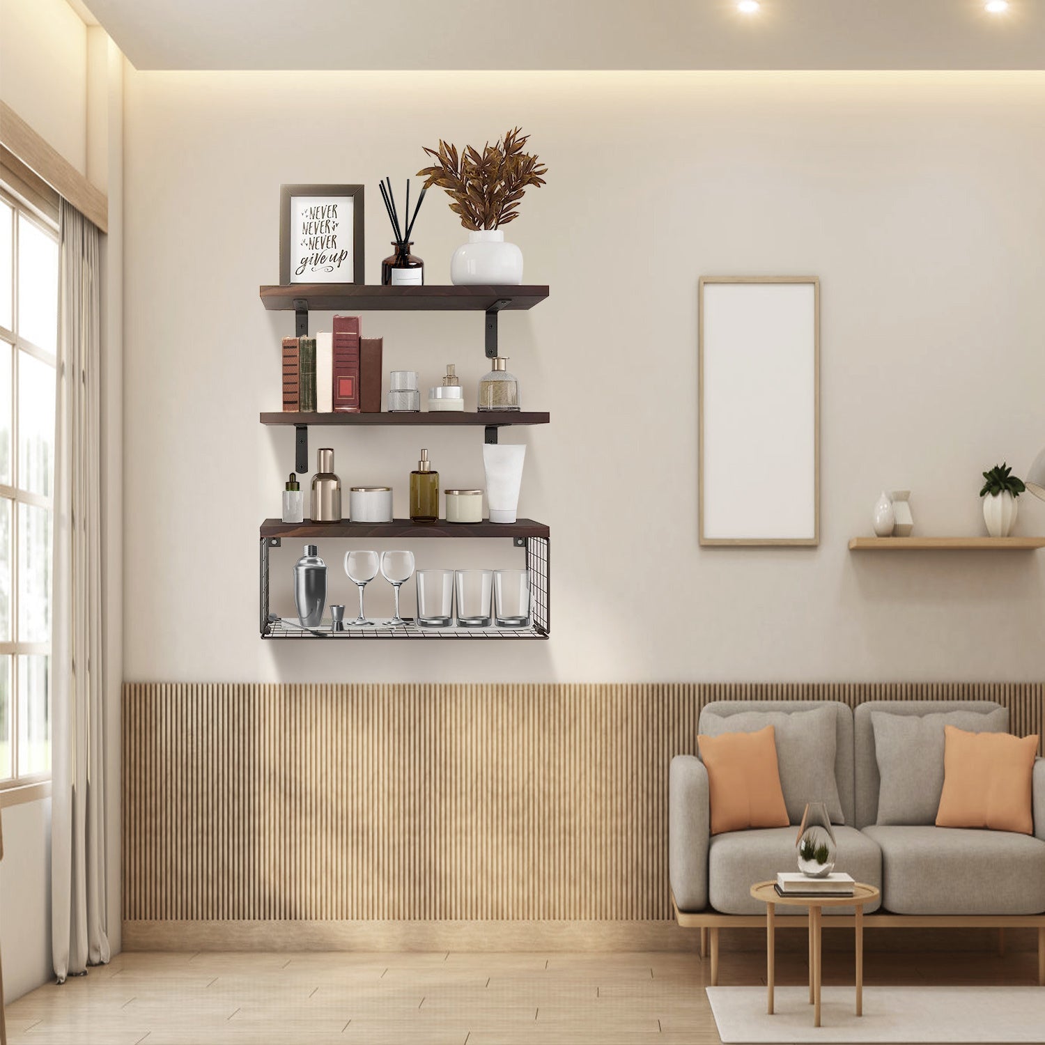 Wall Mounted Floating Shelves with Storage Basket Secondary image