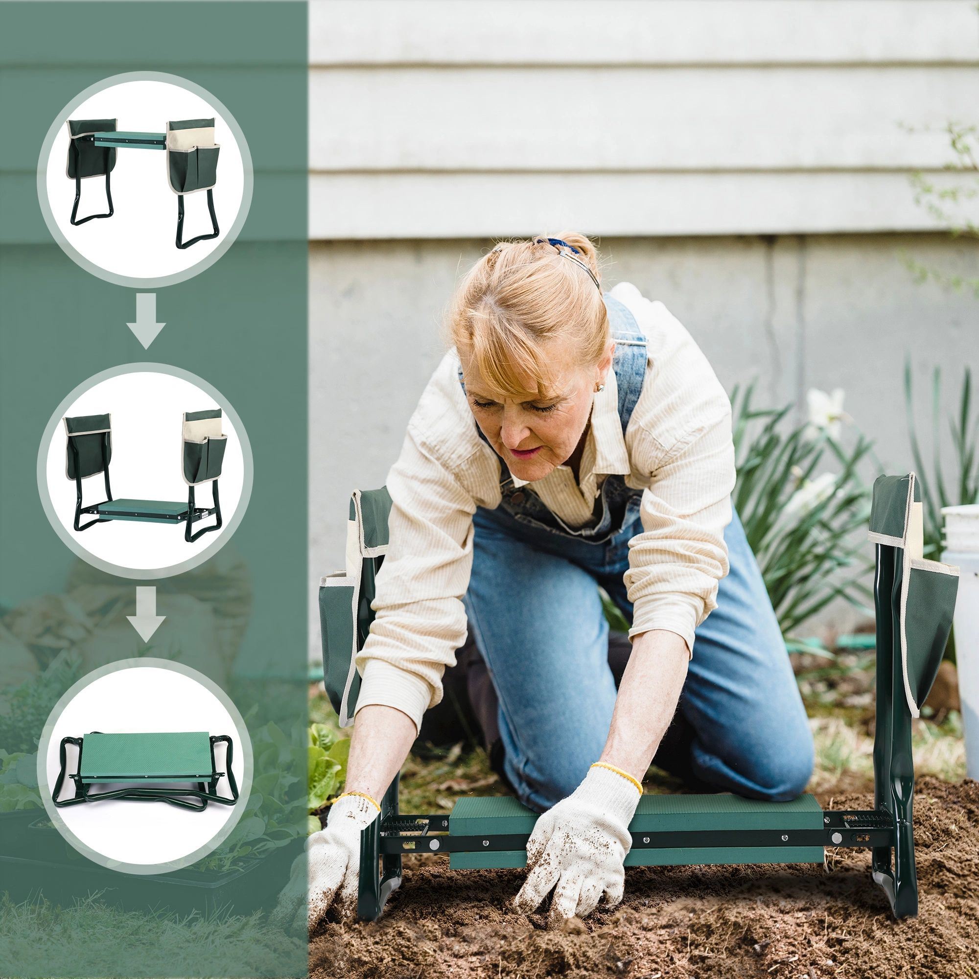 2-in-1 Garden Stool and Kneeler Green