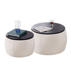 Set of 2 Nesting Round Storage Ottoman Coffee Table Footstool