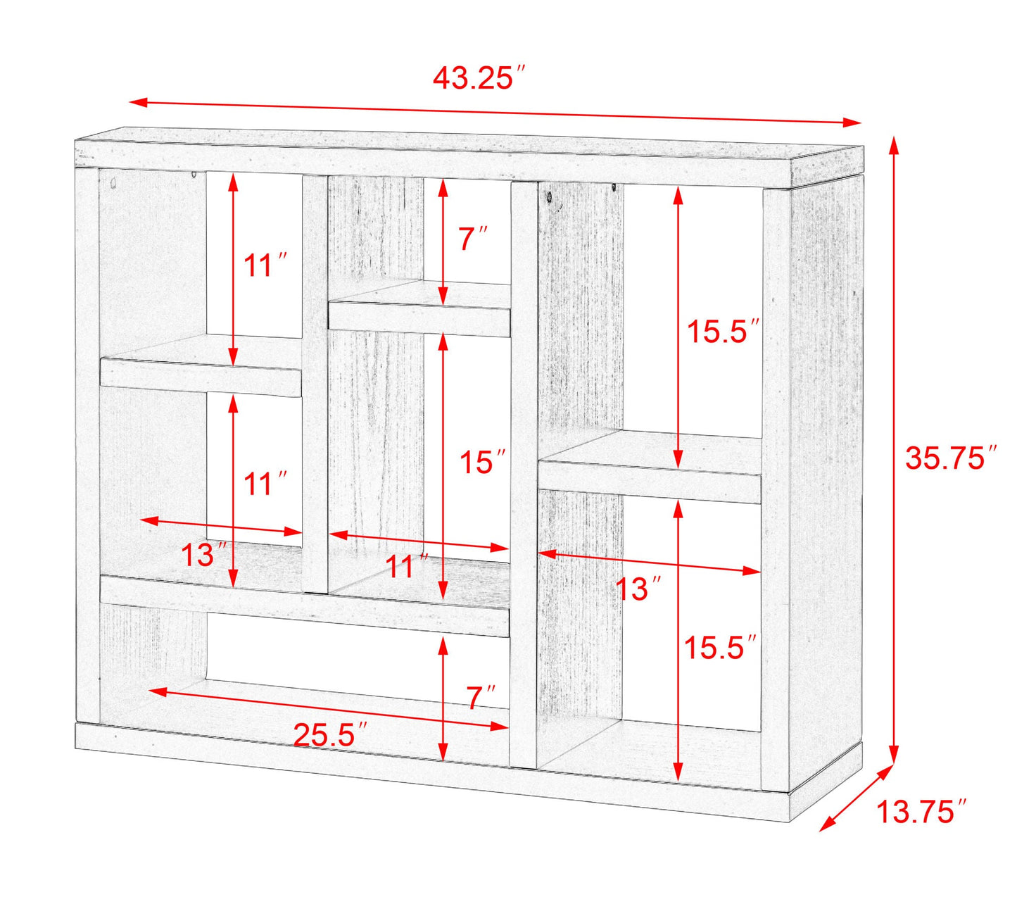 Freestanding 7 Cube Wooden Open Shelf Display