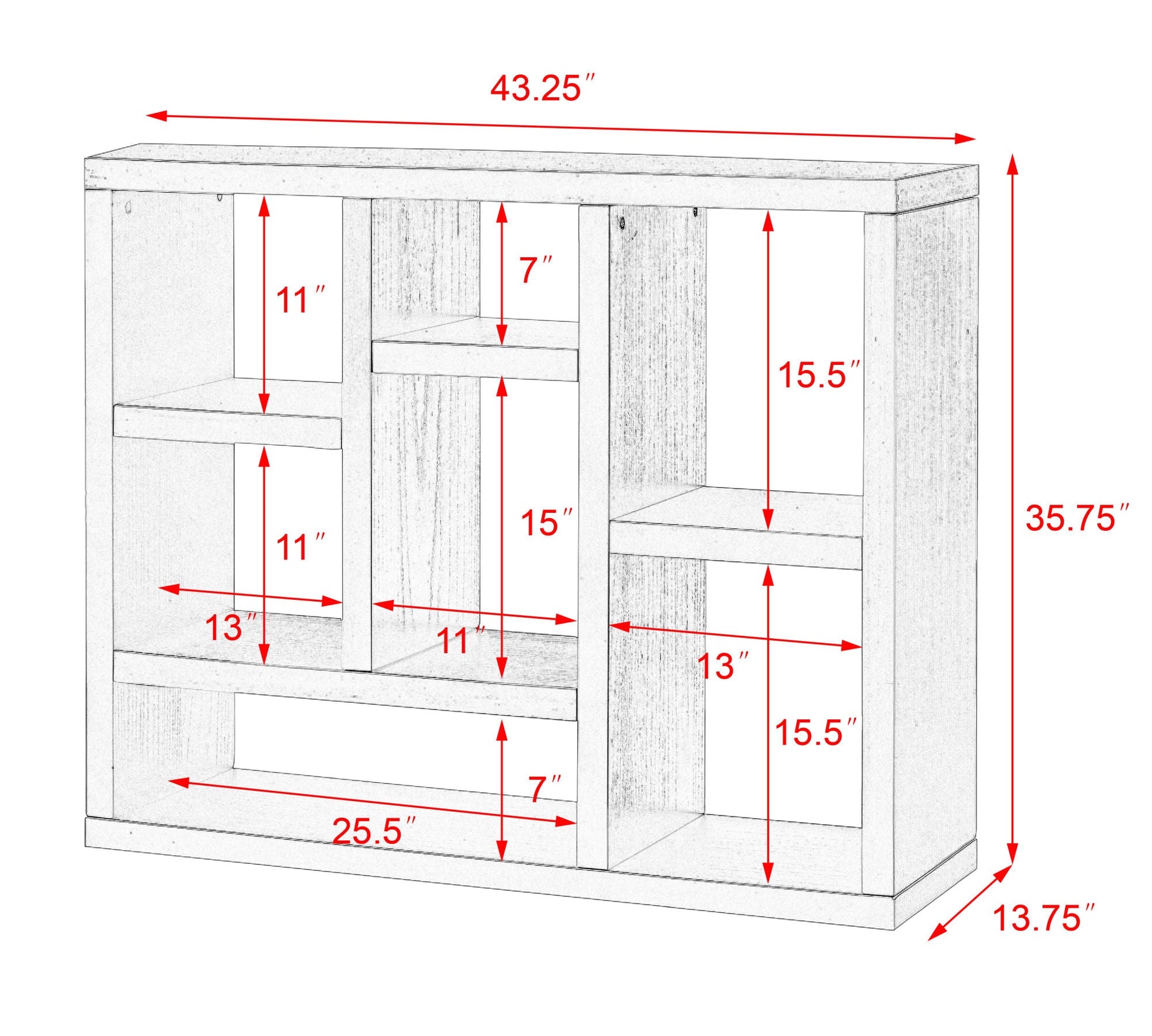 Freestanding 7 Cube Wooden Open Shelf Display