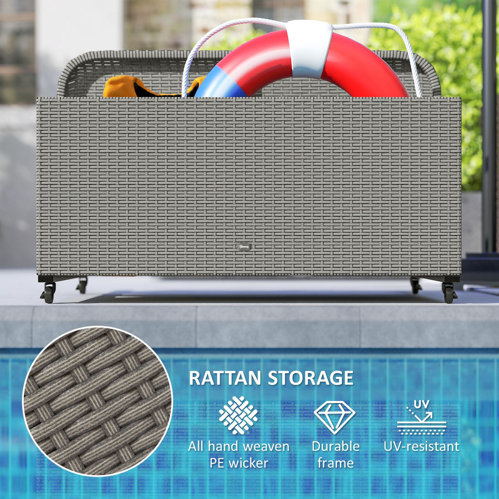 PE Rattan Pool Float Storage Organizer with Wheels, Mixed Gray