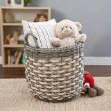 Round Resin Woven Wicker Storage Basket with Handles