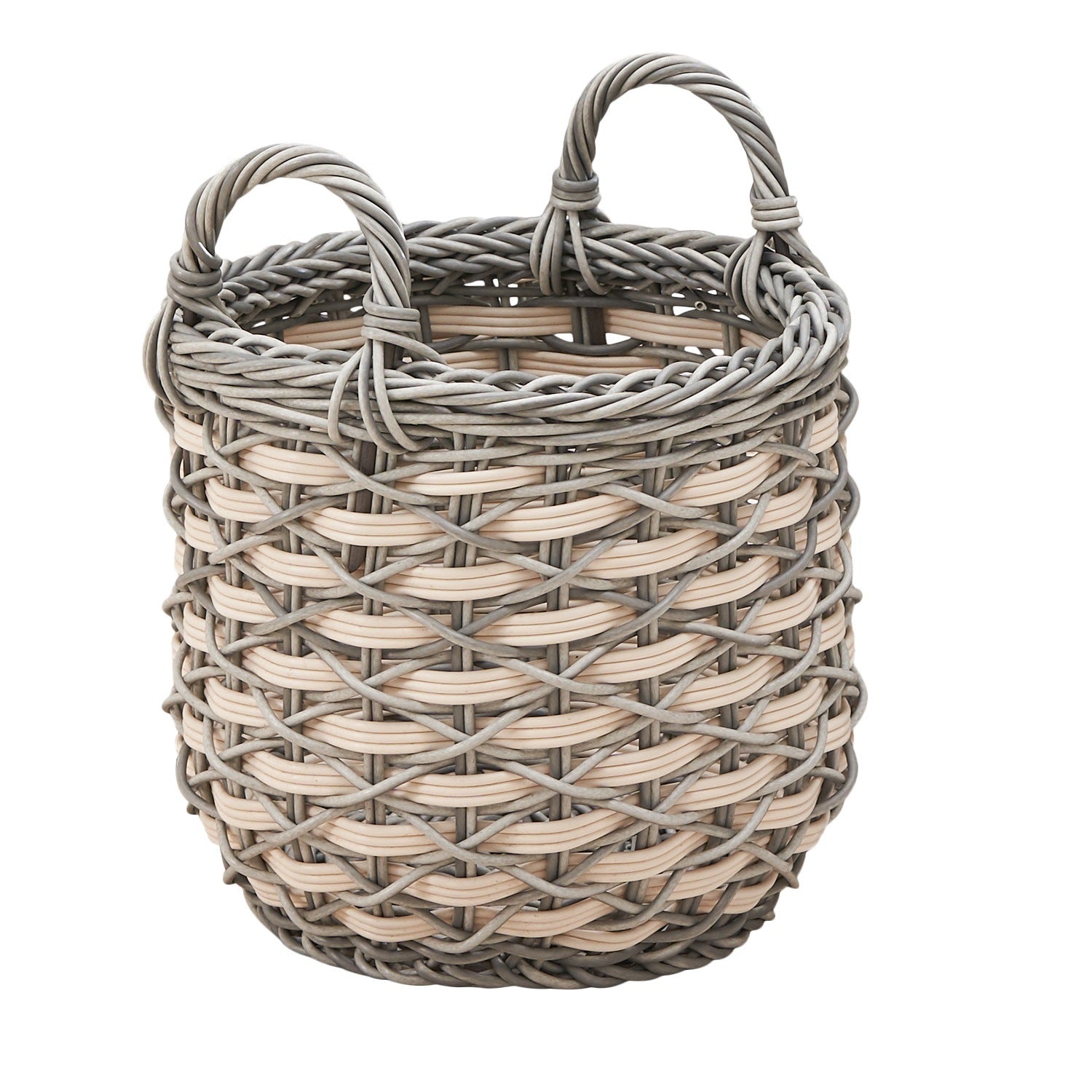 Round Resin Woven Wicker Storage Basket with Handles