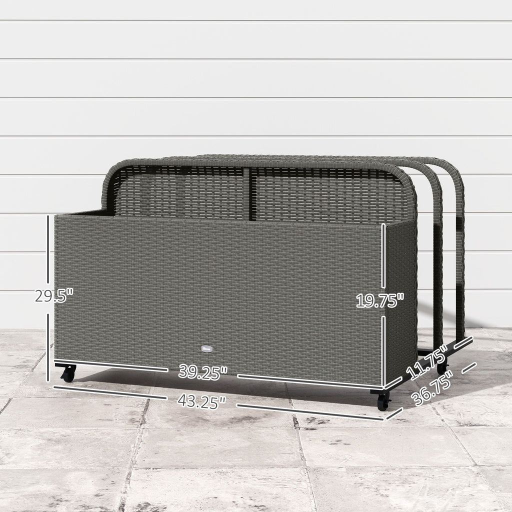 PE Rattan Pool Float Storage Organizer with Wheels, Mixed Gray