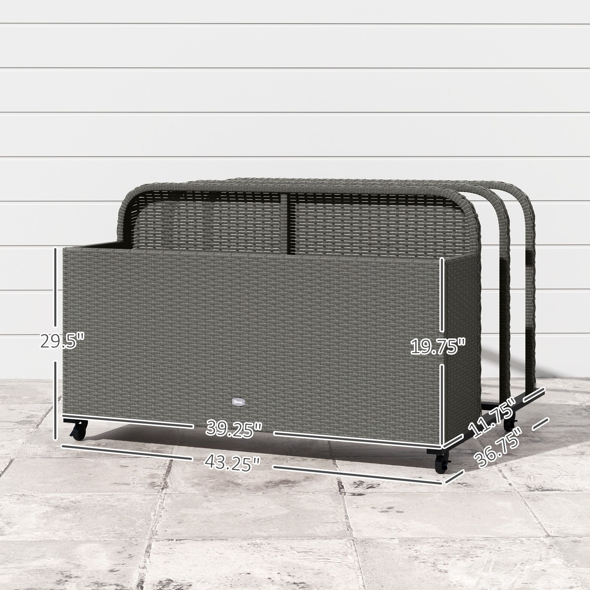 PE Rattan Pool Float Storage Organizer with Wheels, Mixed Gray