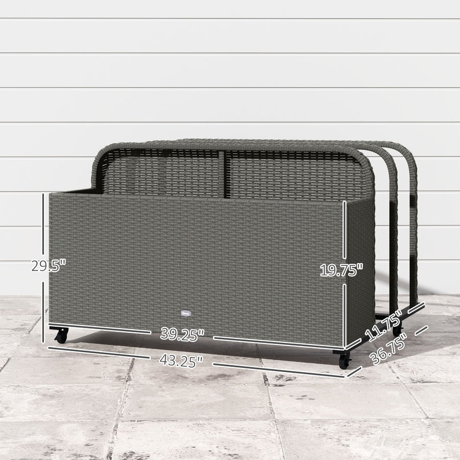 PE Rattan Pool Float Storage Organizer with Wheels, Mixed Gray