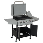 52" Barbecue Grill with Wheels, 4+1 Burner Liquid Propane Gas Grill in Silver