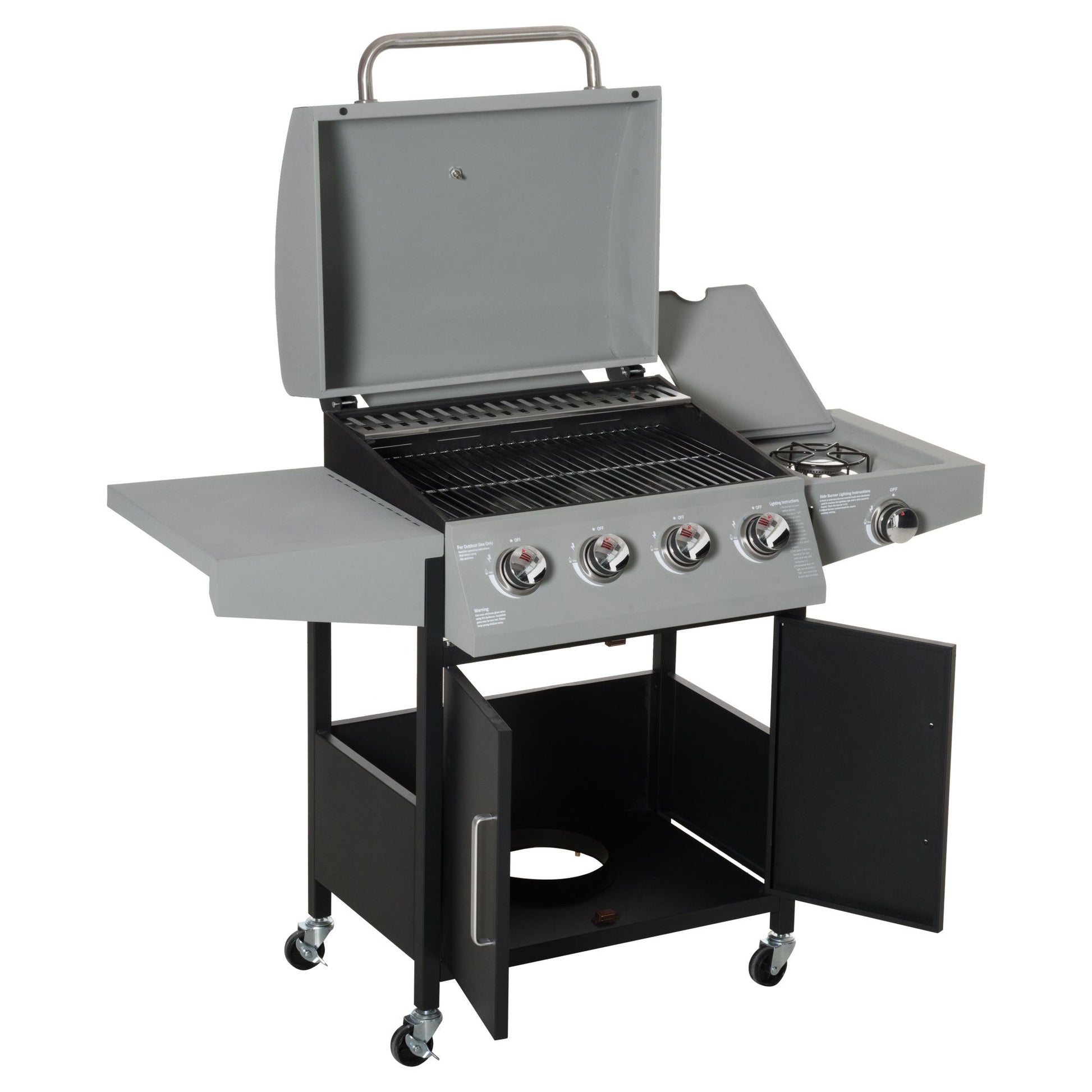 52" Barbecue Grill with Wheels, 4+1 Burner Liquid Propane Gas Grill in Silver