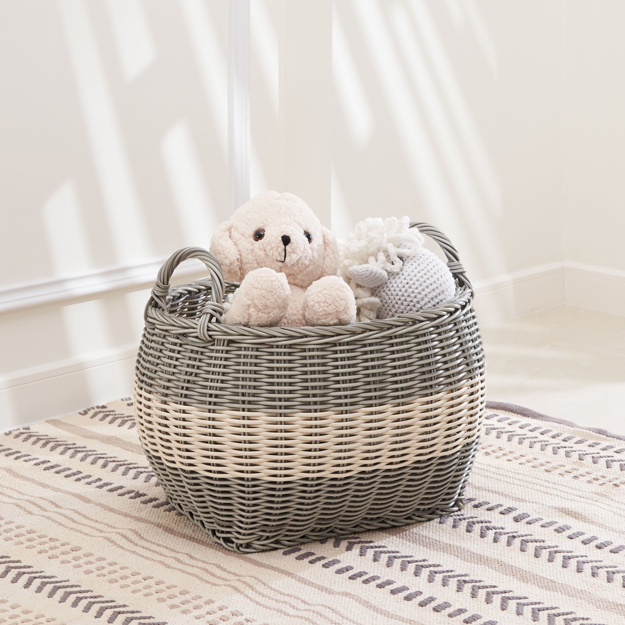 Oval Resin Woven Wicker Multi-Use Storage Basket with Handles