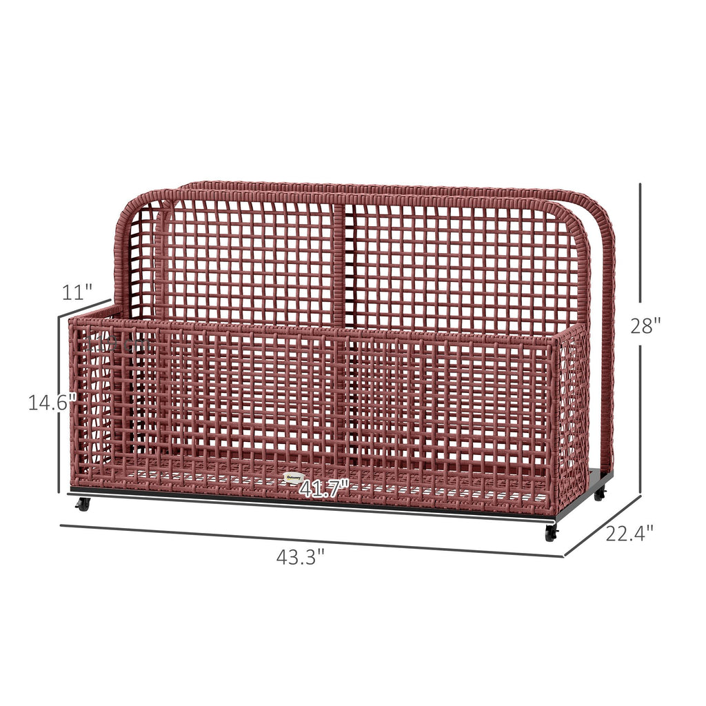 Rattan Pool Float Storage Organizer with Wheels, Mixed Brown